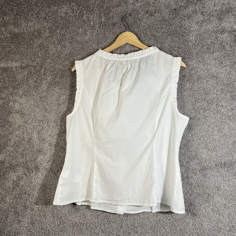 J.Crew Women’s 14 White Sleeveless Ruffle Neck Button Front Tie Blouse Top - Picture 2 of 11